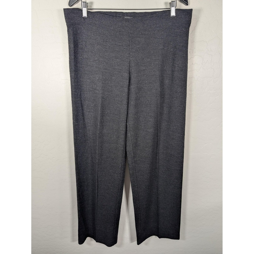 Eileen Fisher Pants Womens Medium Gray 100% Wool Knit Pull On Wide Leg Relaxed
